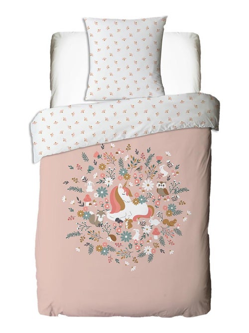 Juego de cama infantil de algodón estampado con unicornios rosas - Kiabi Juego de cama infantil de algodón estampado con unicornios rosas - Kiabi