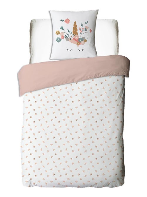Juego de cama infantil de algodón estampado con unicornios rosas - Kiabi Juego de cama infantil de algodón estampado con unicornios rosas - Kiabi