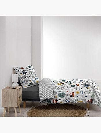 Juego de cama infantil de algodón reversible con motivo de vehículos y carreteras