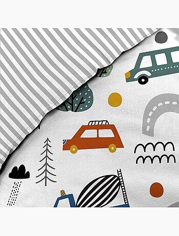 Juego de cama infantil de algodón reversible con motivo de vehículos y carreteras