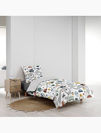 Juego de cama infantil de algodón reversible con motivo de vehículos y carreteras