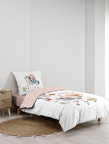 Juego de cama infantil de algodón reversible con motivos de princesas y unicornios