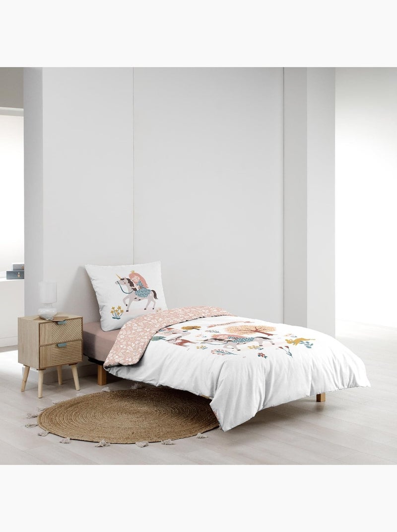 Juego de cama infantil de algodón reversible con motivos de princesas y unicornios Rosa - Kiabi