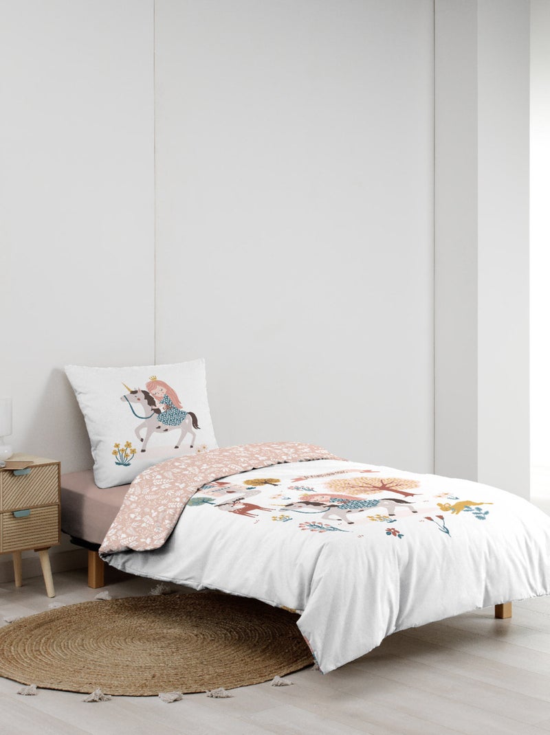 Juego de cama infantil de algodón reversible con motivos de princesas y unicornios Rosa - Kiabi