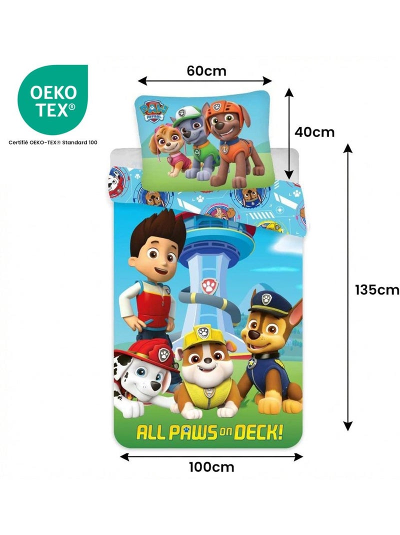 Juego de cama infantil de la Patrulla Canina con Ryder, Chase, Marshall y Rubble – 100% algodón Azul - Kiabi