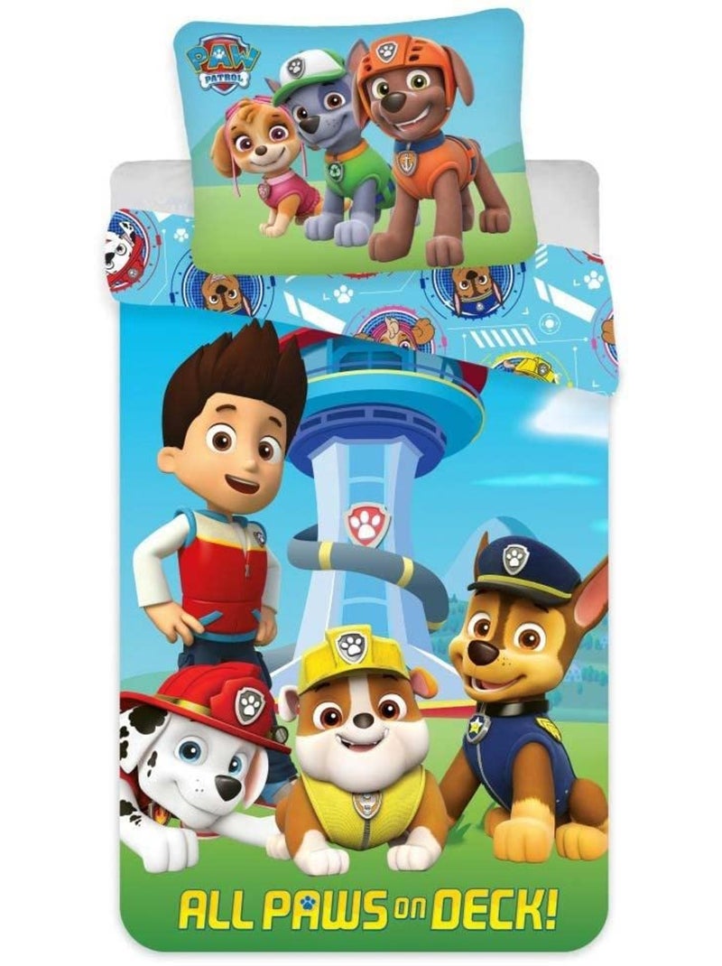 Juego de cama infantil de la Patrulla Canina con Ryder, Chase, Marshall y Rubble – 100% algodón Azul - Kiabi