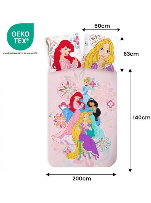Juego de cama infantil de Princesas con Ariel, Rapunzel, Jasmine y Cenicienta reversible - Kiabi