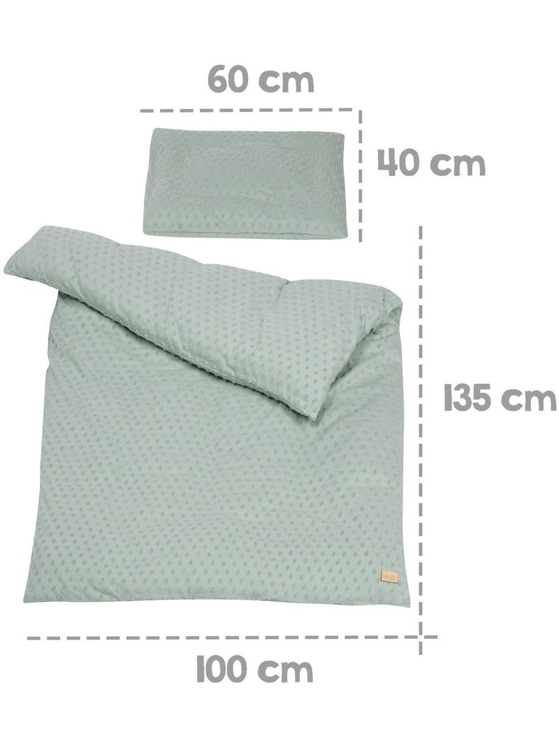Juego de cama infantil en algodón orgánico - funda nórdica + funda + sábana + protector de cuna Verde agua - Kiabi
