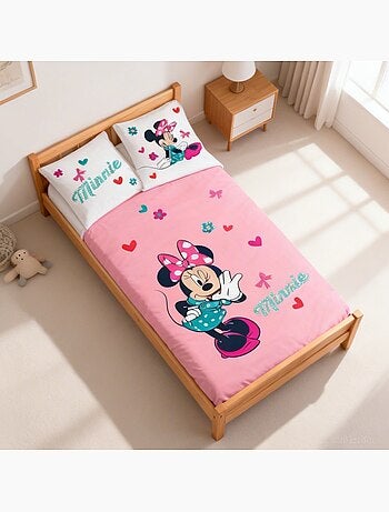 Juego de cama infantil Minnie con corazones reversible – 100% algodón