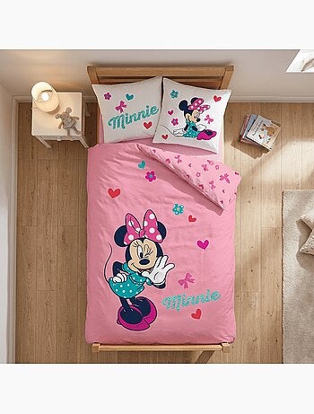 Juego de cama infantil Minnie con corazones reversible – 100% algodón