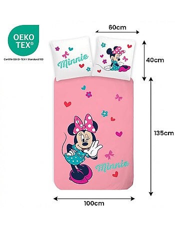 Juego de cama infantil Minnie con corazones reversible – 100% algodón