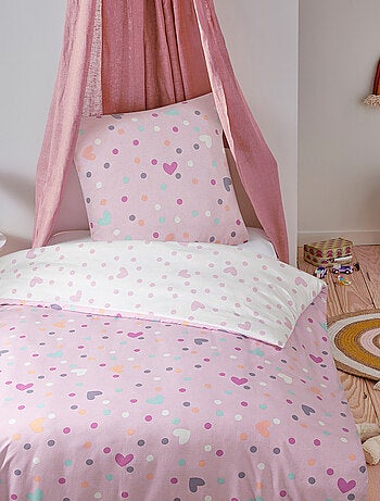 Juego de cama infantil reversible con lunares y corazones