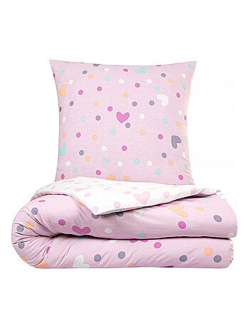 Juego de cama infantil reversible con lunares y corazones