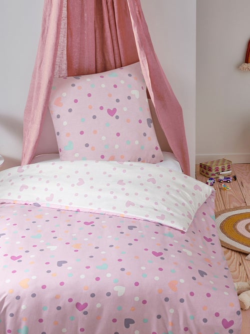 Juego de cama infantil reversible con lunares y corazones - Kiabi Juego de cama infantil reversible con lunares y corazones - Kiabi