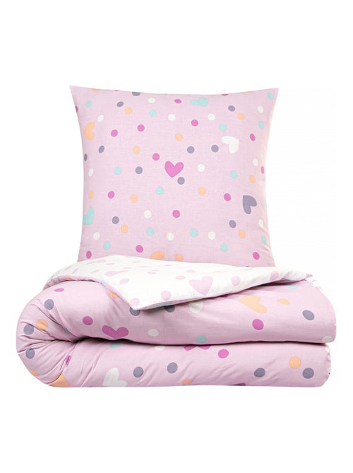 Juego de cama infantil reversible con lunares y corazones - Kiabi Juego de cama infantil reversible con lunares y corazones - Kiabi