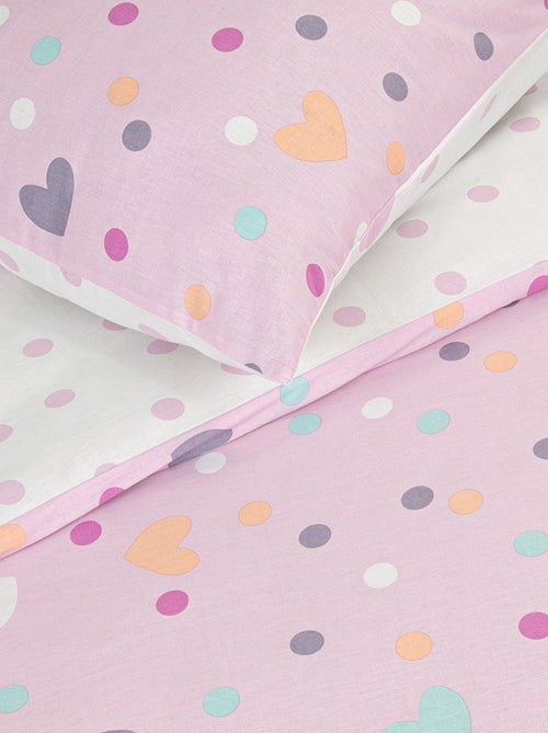 Juego de cama infantil reversible con lunares y corazones - Kiabi Juego de cama infantil reversible con lunares y corazones - Kiabi