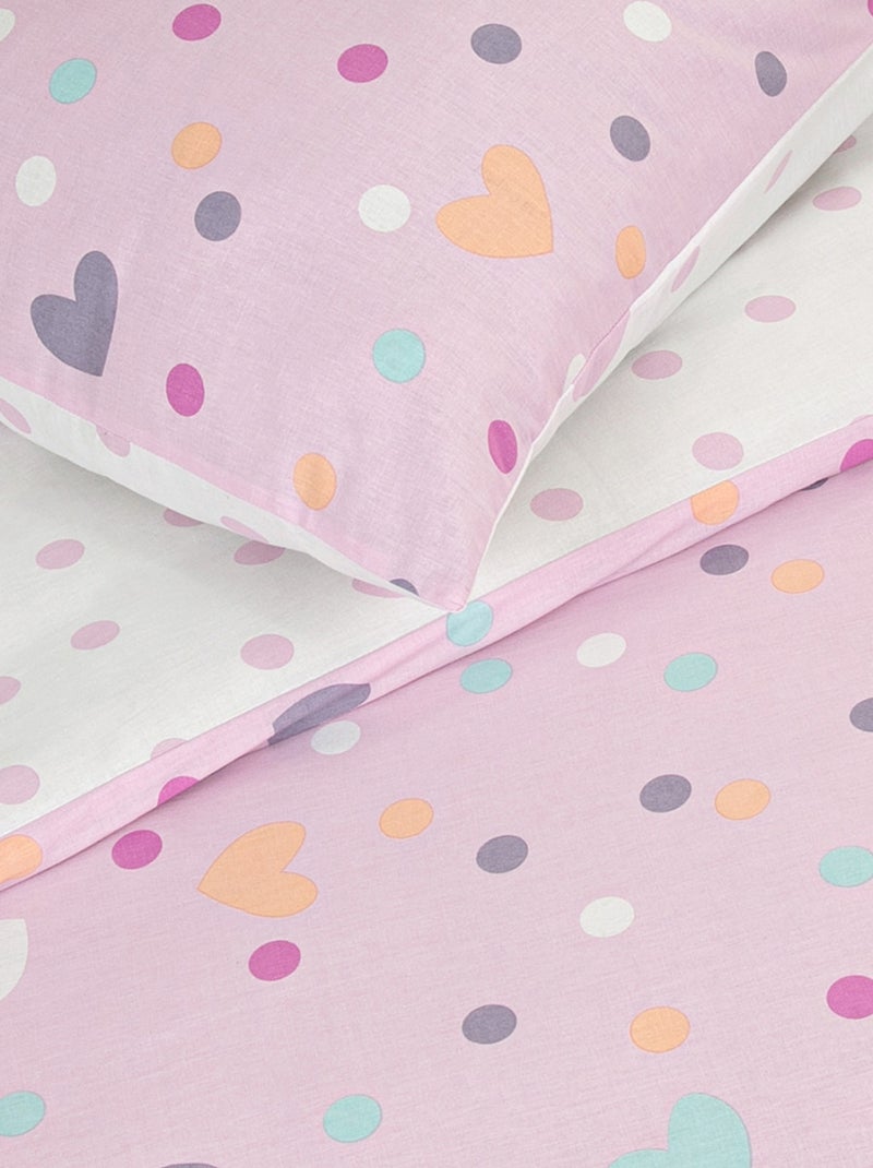 Juego de cama infantil reversible con lunares y corazones Rosa - Kiabi