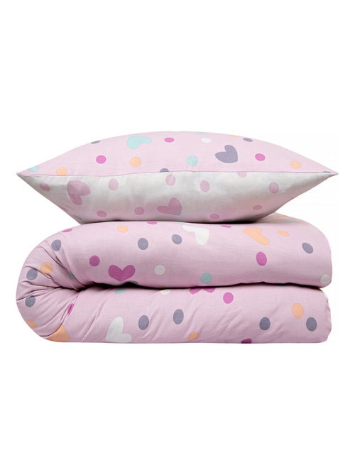 Juego de cama infantil reversible con lunares y corazones - Kiabi Juego de cama infantil reversible con lunares y corazones - Kiabi