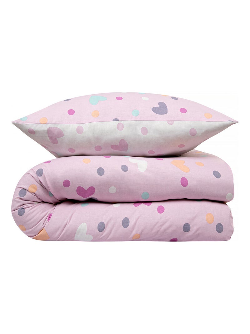 Juego de cama infantil reversible con lunares y corazones Rosa - Kiabi