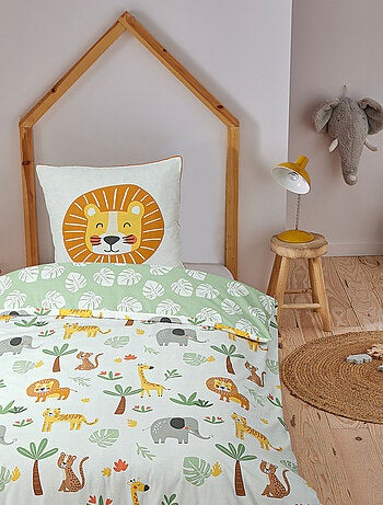 Juego de cama infantil reversible con motivo de leones de la selva