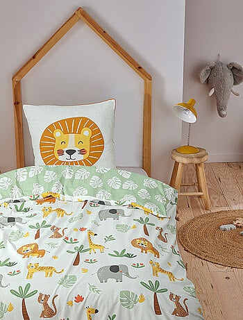 Juego de cama infantil reversible con motivo de leones de la selva