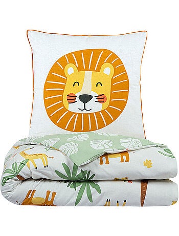 Juego de cama infantil reversible con motivo de leones de la selva