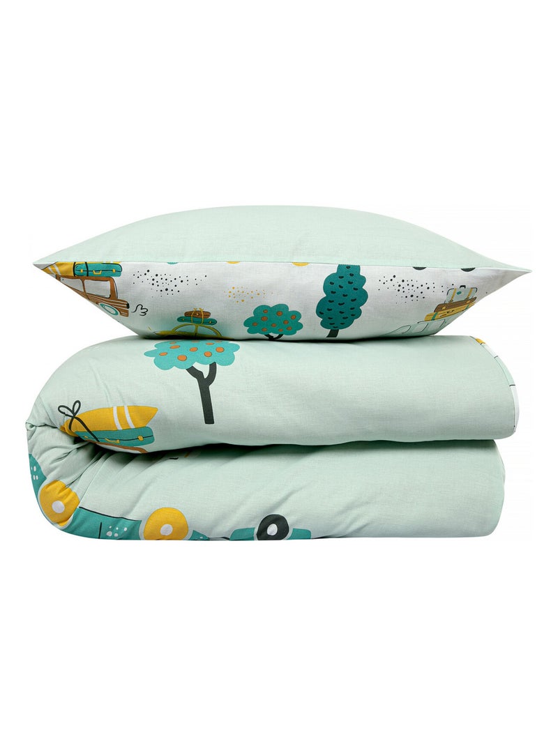 Juego de cama infantil reversible con motivos de coches Verde - Kiabi