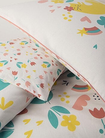 Juego de cama infantil reversible con motivos de gatos y flores