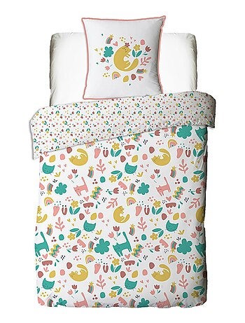Juego de cama infantil reversible con motivos de gatos y flores