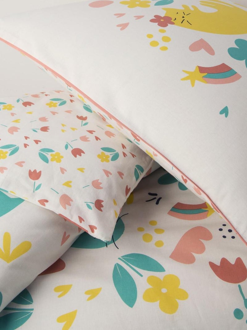 Juego de cama infantil reversible con motivos de gatos y flores Blanco - Kiabi