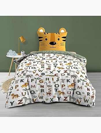 Juego de cama infantil reversible de algodón con diseño de alfabeto y animales