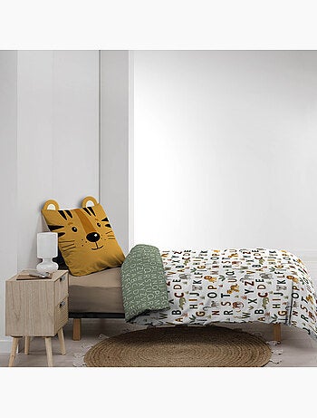 Juego de cama infantil reversible de algodón con diseño de alfabeto y animales
