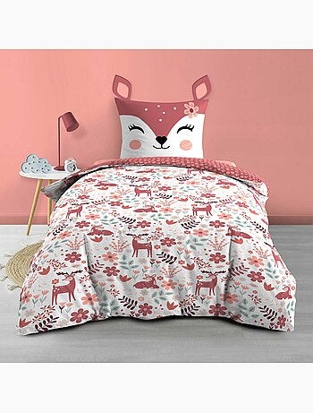 Juego de cama infantil reversible de algodón con diseño de cervatillo y flores