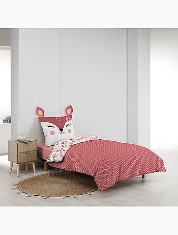 Juego de cama infantil reversible de algodón con diseño de cervatillo y flores