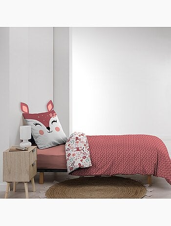 Juego de cama infantil reversible de algodón con diseño de cervatillo y flores