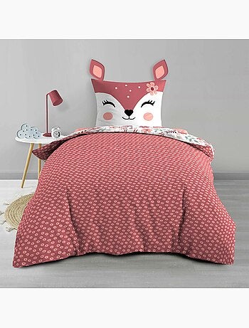 Juego de cama infantil reversible de algodón con diseño de cervatillo y flores
