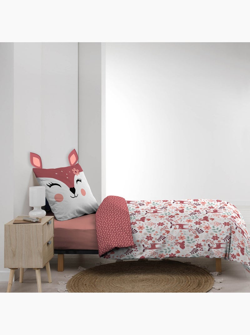 Juego de cama infantil reversible de algodón con diseño de cervatillo y flores Rosa - Kiabi