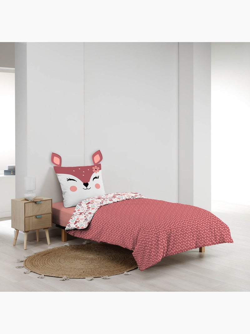 Juego de cama infantil reversible de algodón con diseño de cervatillo y flores Rosa - Kiabi