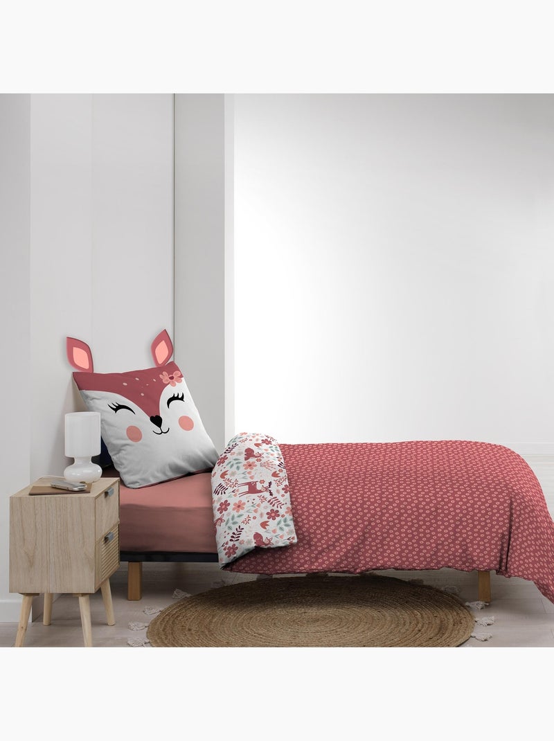 Juego de cama infantil reversible de algodón con diseño de cervatillo y flores Rosa - Kiabi