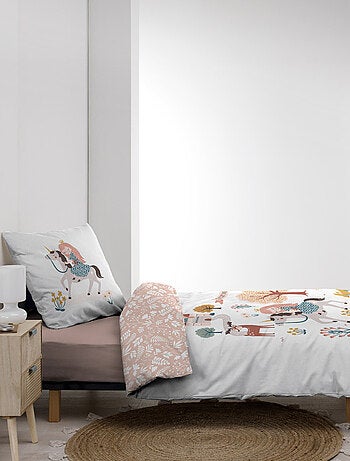Juego de cama infantil reversible de algodón con diseño de princesa y unicornio