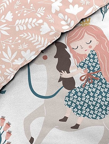 Juego de cama infantil reversible de algodón con diseño de princesa y unicornio