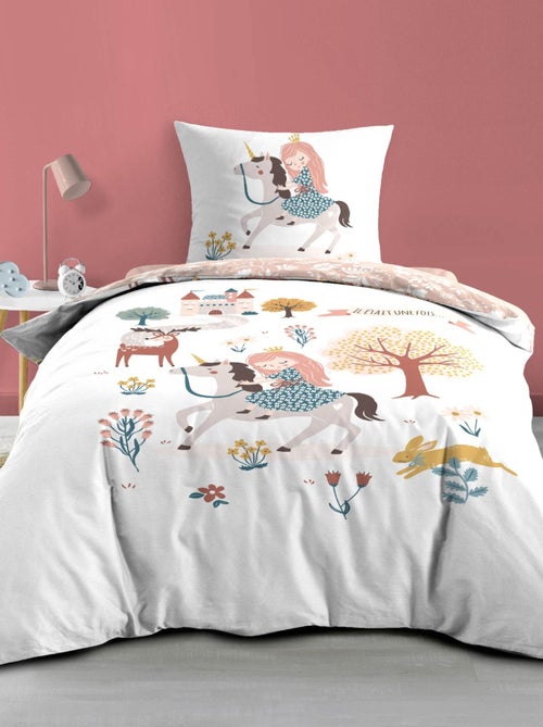 Juego de cama infantil reversible de algodón con diseño de princesa y unicornio - Kiabi Juego de cama infantil reversible de algodón con diseño de princesa y unicornio - Kiabi