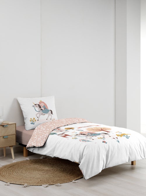 Juego de cama infantil reversible de algodón con diseño de princesa y unicornio - Kiabi Juego de cama infantil reversible de algodón con diseño de princesa y unicornio - Kiabi