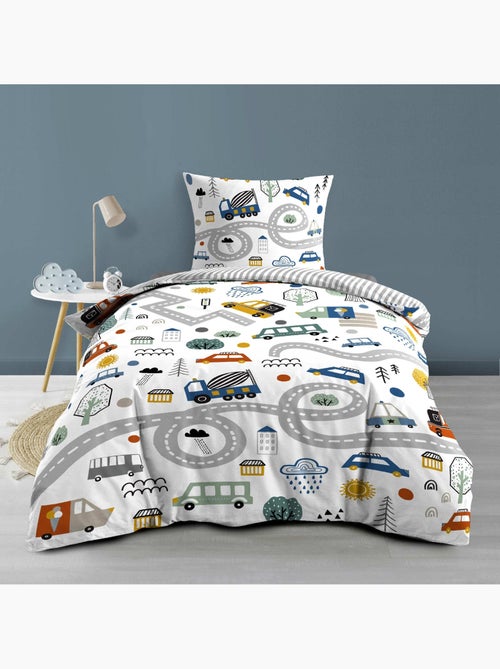 Juego de cama infantil reversible de algodón con diseño de vehículos y carreteras - Kiabi