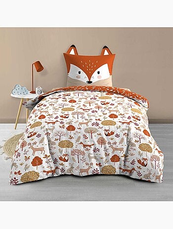 Juego de cama infantil reversible de algodón con diseño de zorros y naturaleza