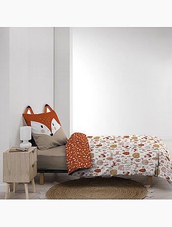 Juego de cama infantil reversible de algodón con diseño de zorros y naturaleza