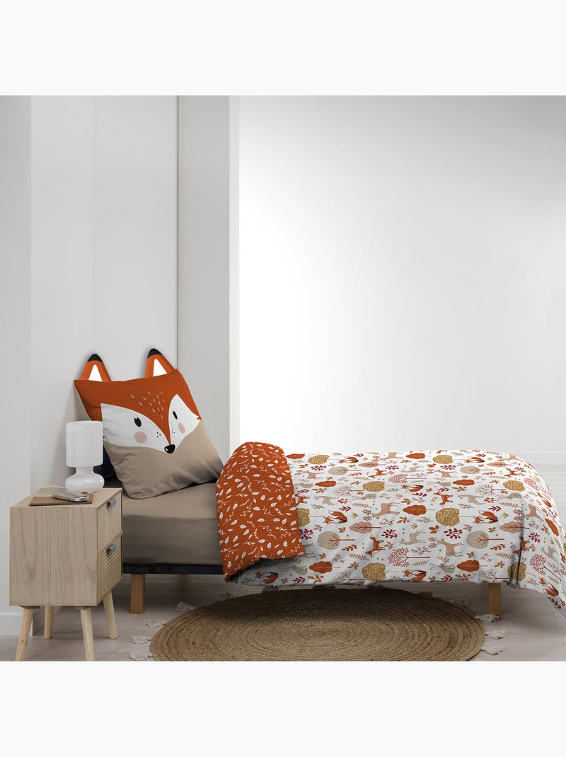 Juego de cama infantil reversible de algodón con diseño de zorros y naturaleza Naranja - Kiabi