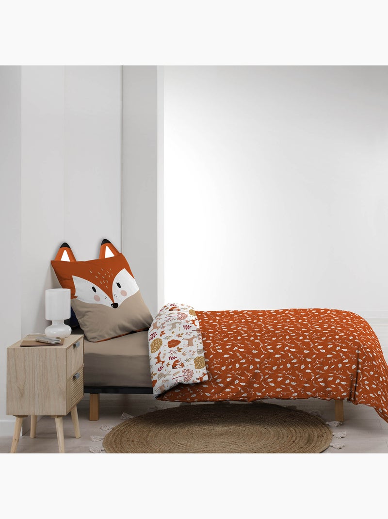 Juego de cama infantil reversible de algodón con diseño de zorros y naturaleza Naranja - Kiabi