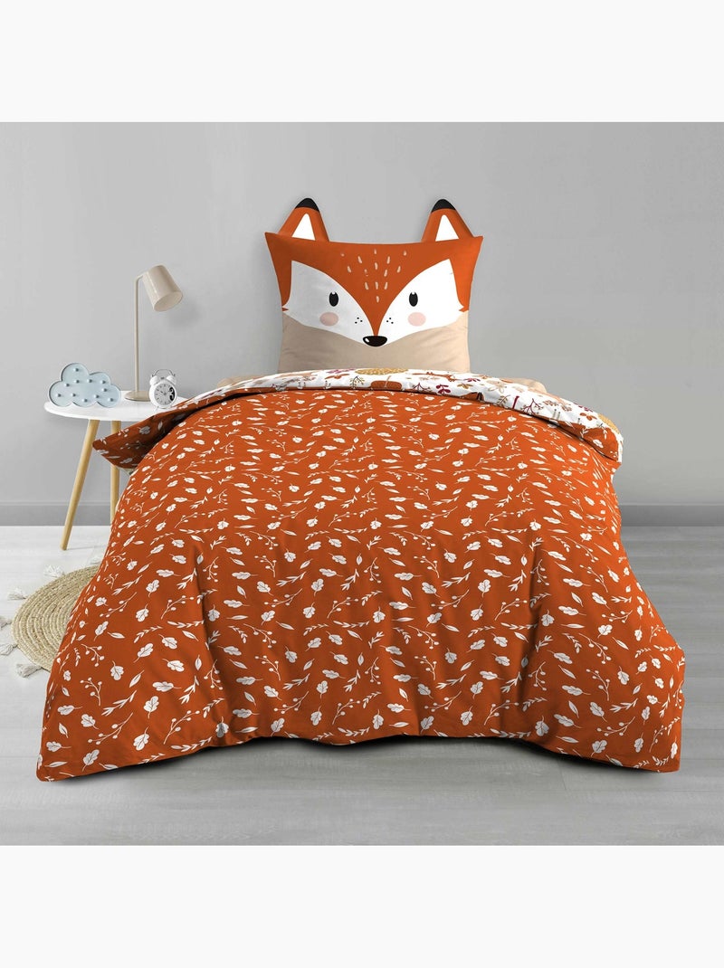 Juego de cama infantil reversible de algodón con diseño de zorros y naturaleza Naranja - Kiabi