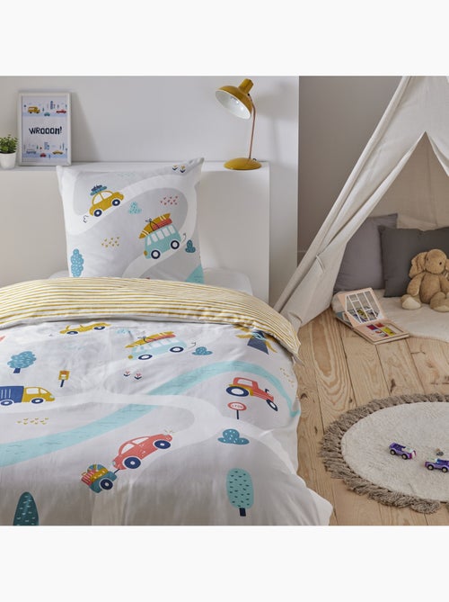 Juego de cama infantil reversible 'Future Home Kids' algodón estampado de vehículos - Kiabi Juego de cama infantil reversible 'Future Home Kids' algodón estampado de vehículos - Kiabi